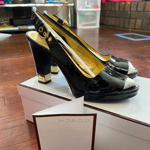 Coach Slingback Pumps - Made In Italy - Size 8.5 - Soft Black Italian Leather